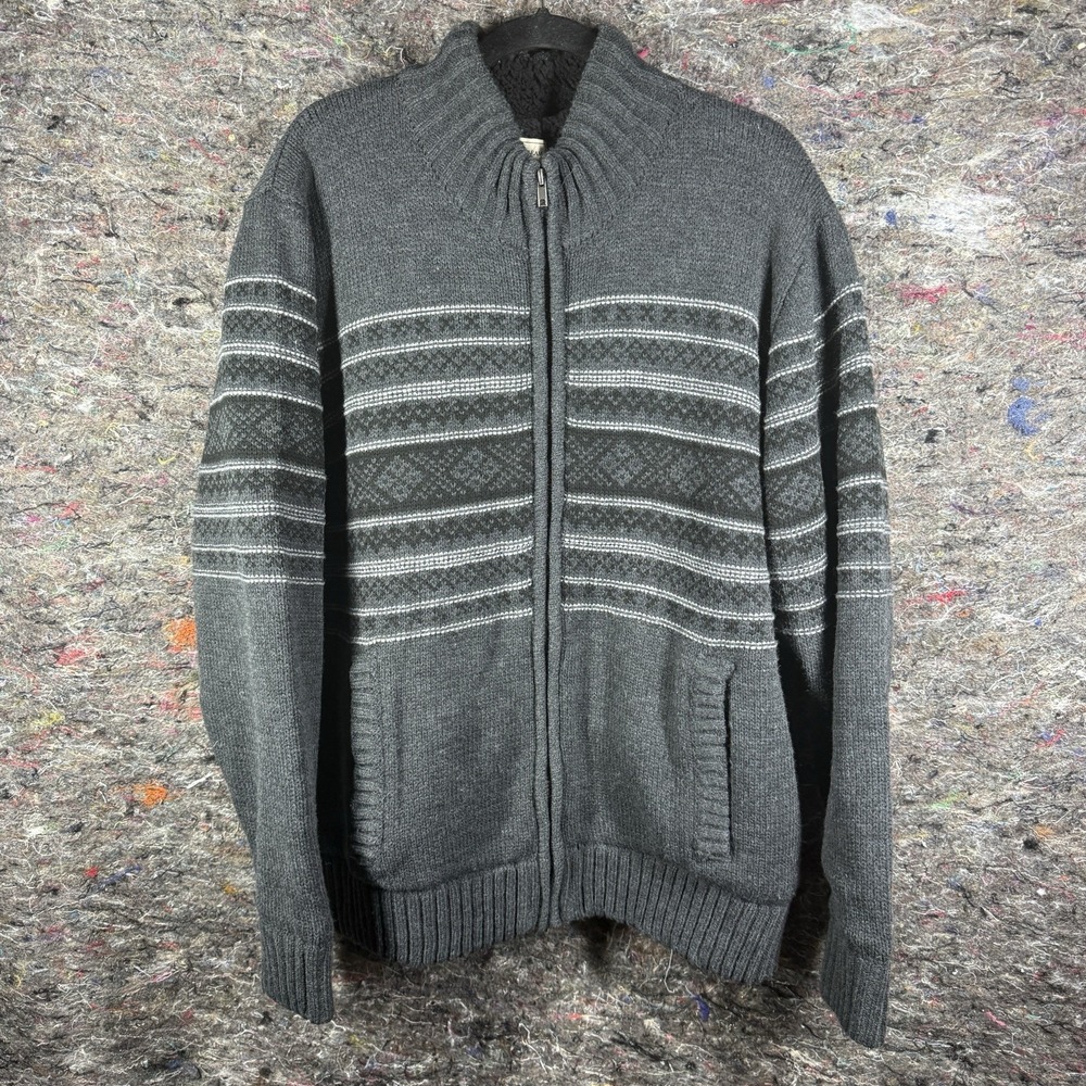 Field & Stream Heavy‎ Sweater Mens XL Gray Striped Knit Sherpa Fleece  Workwear